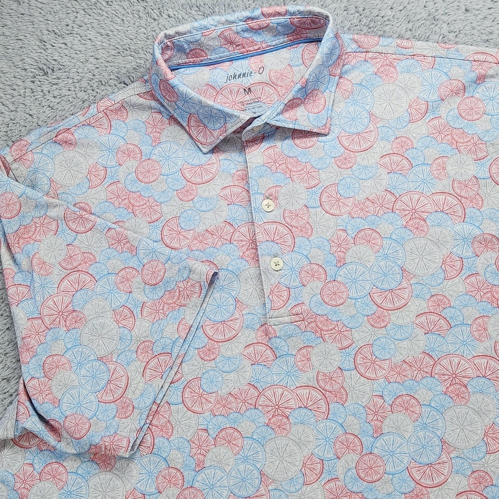 Johnnie-O The Citrus Polo Shirt Mens Medium Blue Red Gray UPF50 Golf Embroidered